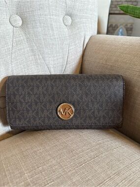 Michael Kors Dark Brown MK Logo Continental Wallet